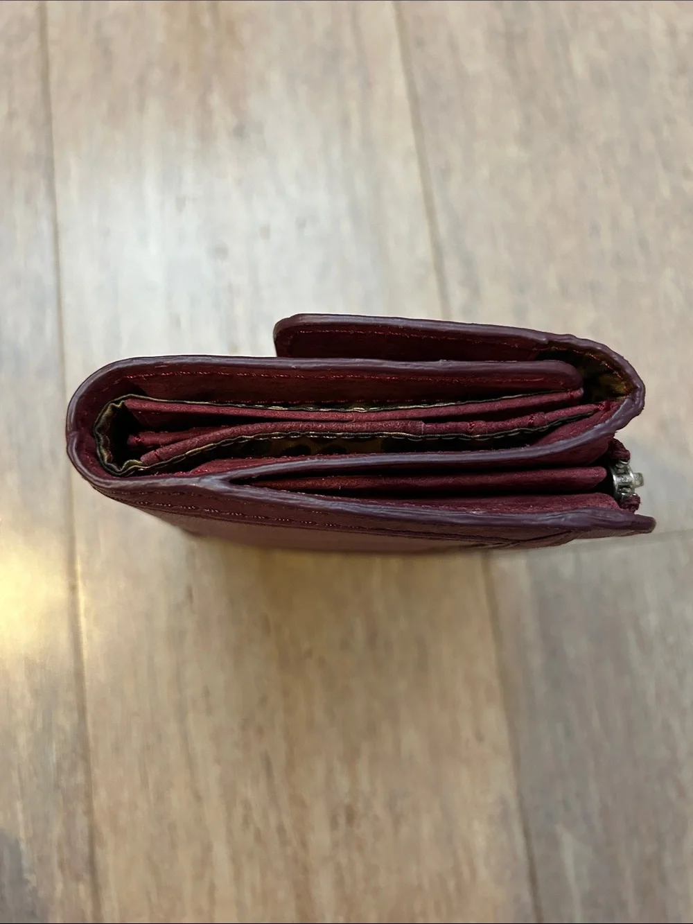 Sigrid Olsen Berry Leather Snap Wallet tons of card slots zipper purse mini